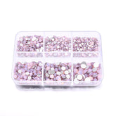 Mixed Sizes 6 Grid Box Pink Opal Glass FlatBack Rhinestones For Nail Art Silver Back WholesaleRhinestone